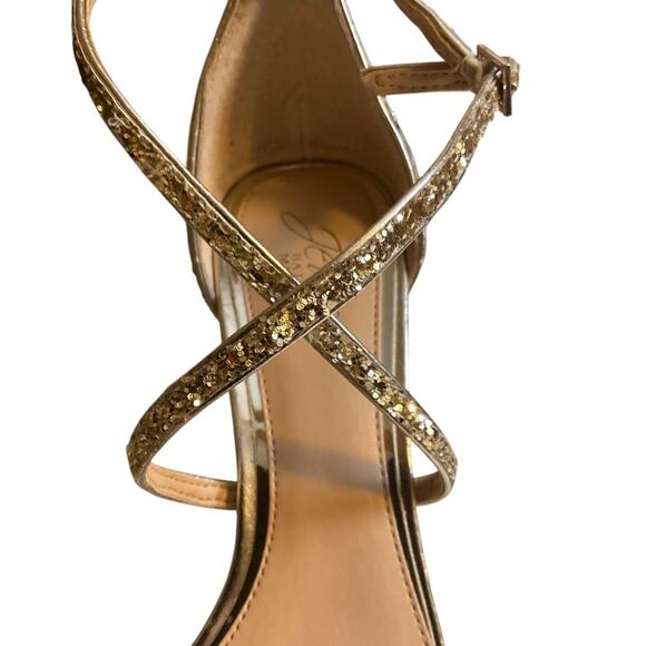 Jewel Badgley Mischka Gold Claudia Embellished Sandals Size 10M - Picture 7 of 16